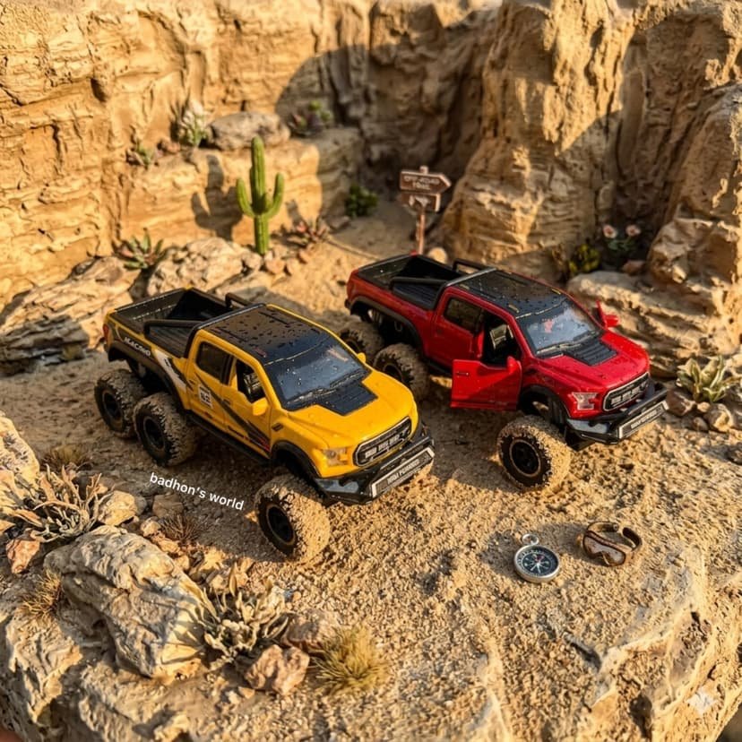 1:24 or 1:28 scale die cast metal toy models of the ford f 150 raptor 6x6 modified pickup truck